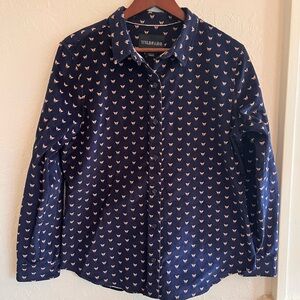 Wildfang Blue Navy Essential Corduroy Long Sleeve Dog Faces Button Up